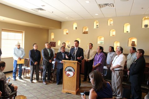 Sen. Martin Heinrich (D-NM) and NM tribal leaders at a July 2016 press conference held to publicize the Safeguard Tribal Objects of Patrimony (STOP) Act, which has been submitted to the US Congress. Source: http://www.heinrich.senate.gov.